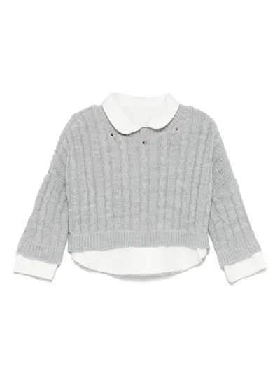 Lapin House Babies' Contrasting-collar Sweater In Grey