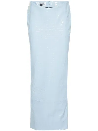 Laquan Smith Crocodile-effect Maxi Skirt In Blue