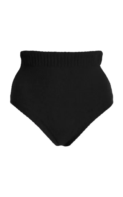 Laquan Smith High-rise Wool-fox Knit Briefs In Navy