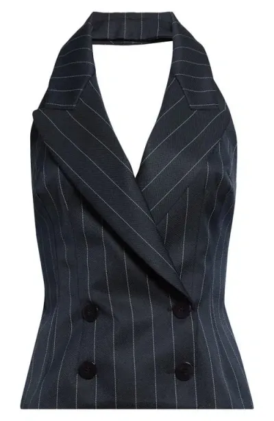 Laquan Smith Pinstripe Tailored Halter Vest In Navy