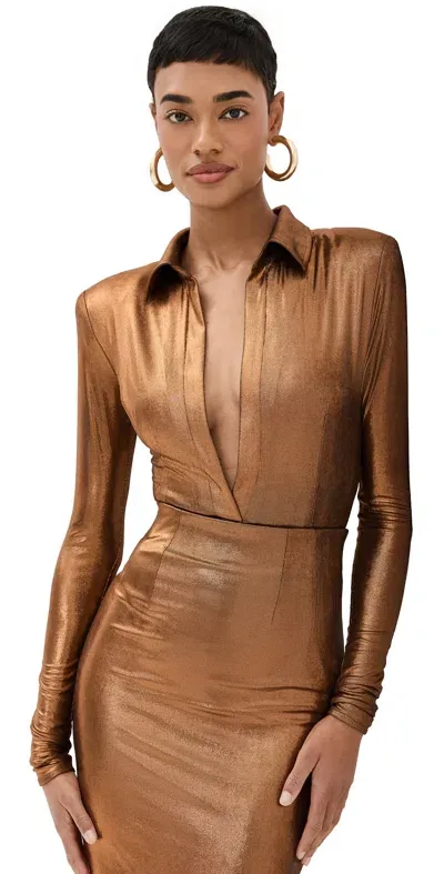 Laquan Smith Shrunken Blouse Bodysuit Copper