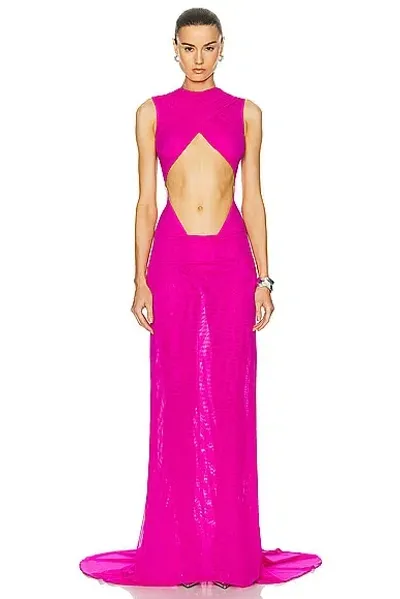 Laquan Smith Sleeveless Criss Cross Draping Gown In Fuchsia