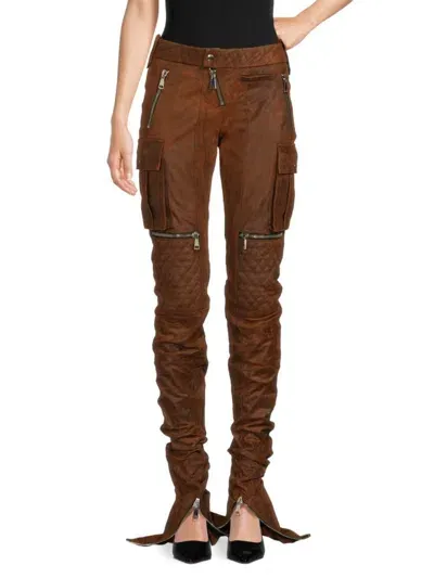 Laquan Smith High-rise Straight Fit Hose Aus Leder In Chocolate