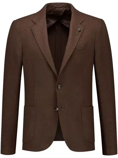 Lardini Brooch-detail Single-breasted Blazer In Brown