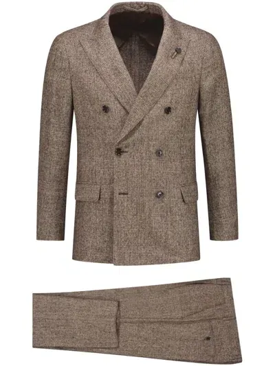 Lardini Checked Double-breasted Suit In Brown