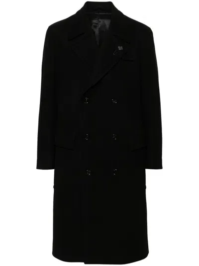 Lardini Double-breasted Coat In Black