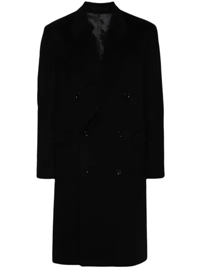 Lardini Double-breasted Coat In Black