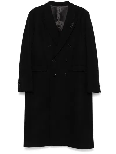 Lardini Double-breasted Coat In Black