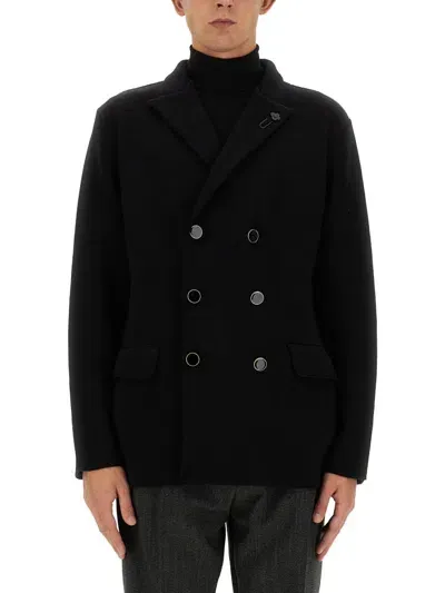 Lardini Double-breasted Peacoat In Black