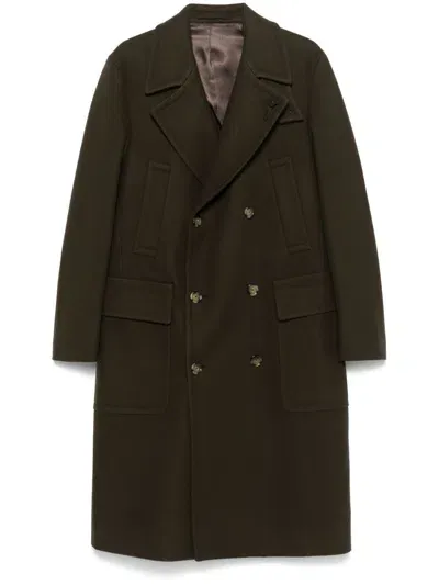 Lardini Felted Double-breasted Coat In Green