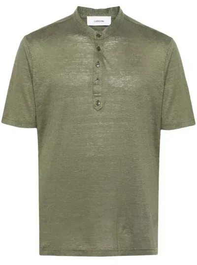 Lardini Mock-neck Linen T-shirt In Green