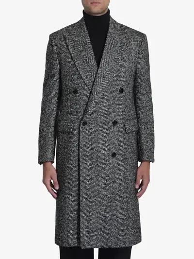 Lardini Herringbone Coat In Black