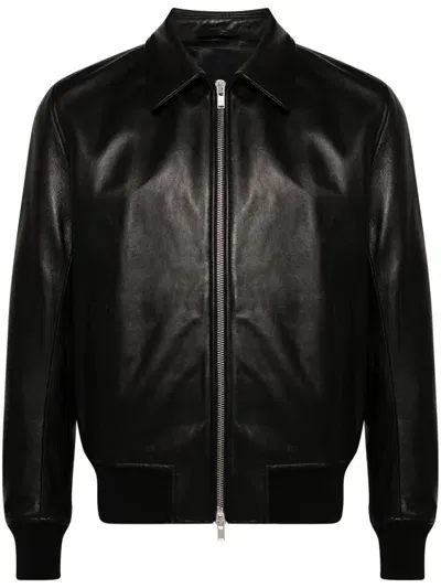 Lardini Leather Bomber Jacket In Black