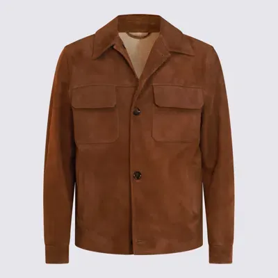 Lardini Tobacco Leather Jacket In Tabak