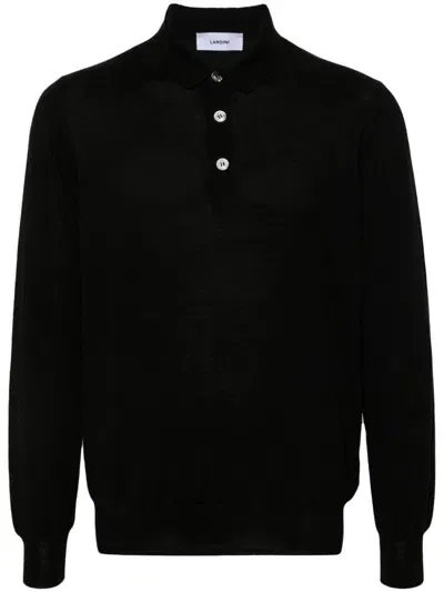 Lardini Virgin Wool Polo Shirt In Black