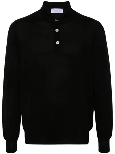 Lardini Virgin Wool Polo Shirt In Black