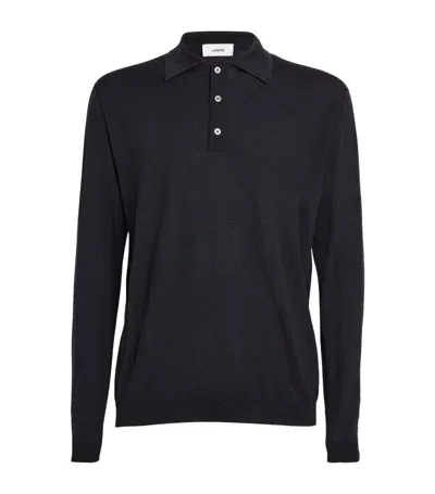 Lardini Wool-silk Blend Long-sleeve Polo Shirt In Blue