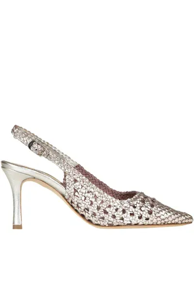 L'arianna Woven Cut-out Leather Slingback Pumps In Silver