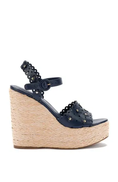 Larroude Women's Jasmine Flower Detail Espadrille Wedge Platform Sandals In Indigo