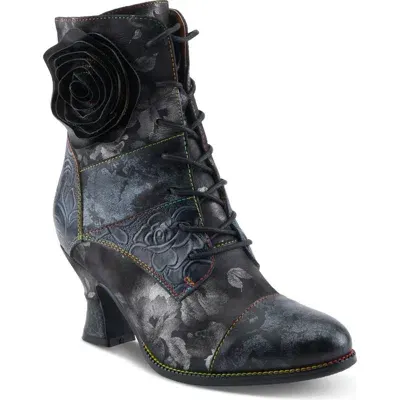 L'artiste By Spring Step Roselia Lace-up Cap Toe Bootie In Black Multi