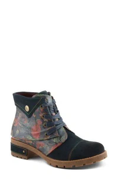 L'artiste By Spring Step Serna Cap Toe Bootie In Navy Multi Suede