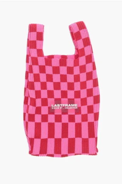 Last Frame Two-tone Checked Mini Bag With Faux Leather Shoulder Strap In Pink