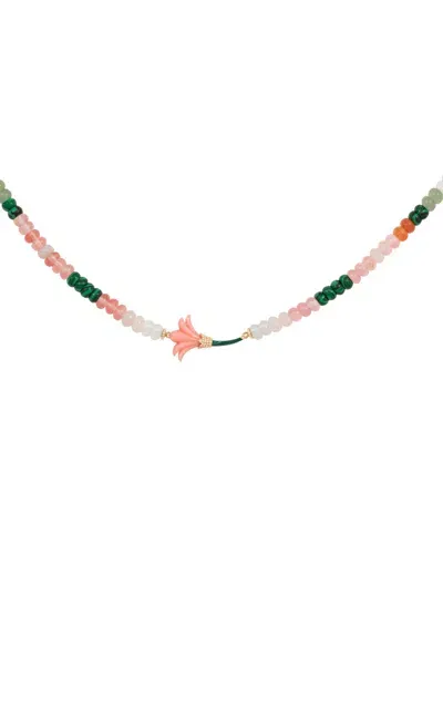 L'atelier Nawbar Beaded Psychedeliah 18k Yellow Gold Multi-stone Necklace In Coral