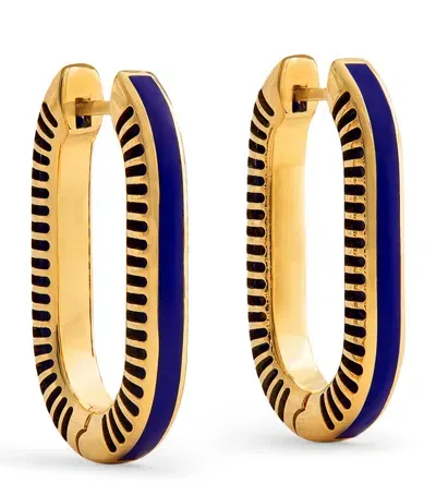 L'atelier Nawbar Large Yellow Gold And Lapis Lazuli Lock Ray Earrings In Blue