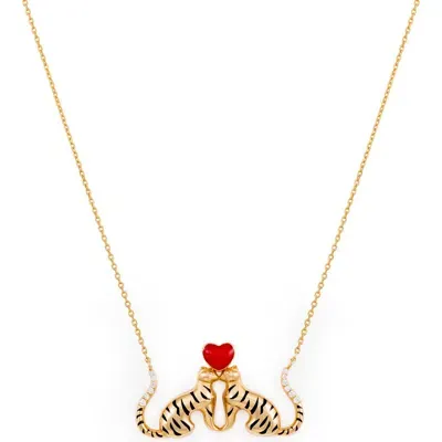 L'atelier Nawbar 18k Yellow Gold Tiger Of Love Diamond And Colored Enamel Necklace In Multi