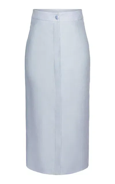 Laura Garcia Charlie Button-detailed Linen Midi Skirt In Blue