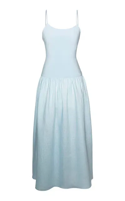 Laura Garcia Lauren Drop-waist Jersey-linen Maxi Dress In Blue