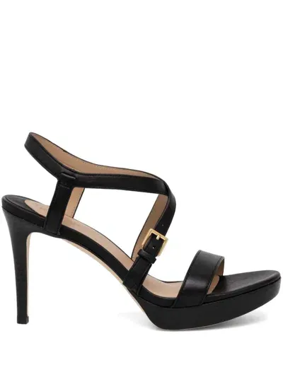 Lauren Ralph Lauren Kerri Burnished Black Leather Platform Heeled Sand