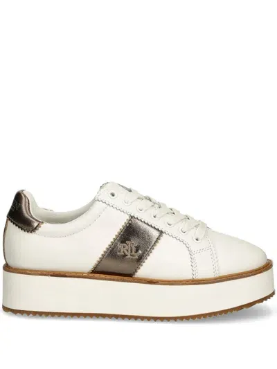 Lauren Ralph Lauren Amelia Snow White Twilight Flatform Trainers In Silver Leather