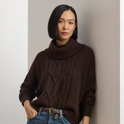 Lauren Ralph Lauren Aran-knit Wool-blend Turtleneck Sweater In Circuit Brown Donegal