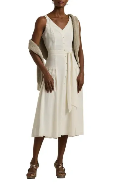 Lauren Ralph Lauren Belted Georgette Sleeveless Dress In Mascarpone Cream