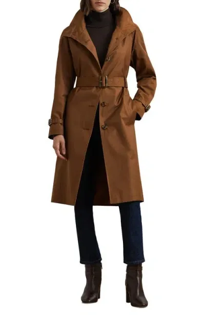 Lauren Ralph Lauren Belted Water Resistant Longline Coat In Dark Terracotta