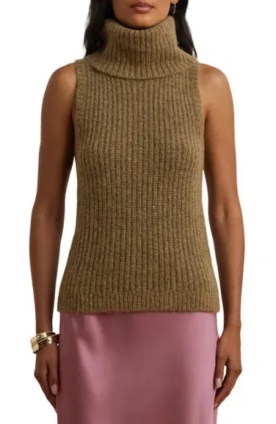 Lauren Ralph Lauren Bruma Metallic Sleeveless Turtleneck Sweater In Brown