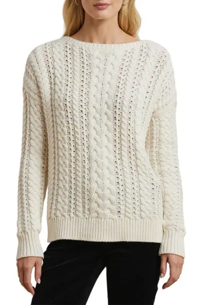 Lauren Ralph Lauren Cable Stitch Cotton Blend Sweater In Mascarpone Cream