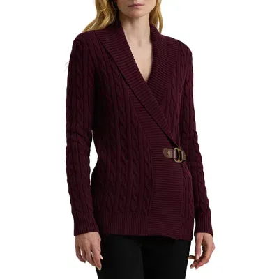 Lauren Ralph Lauren Cable Stitch Cotton Wrap Cardigan In Pinot Noir