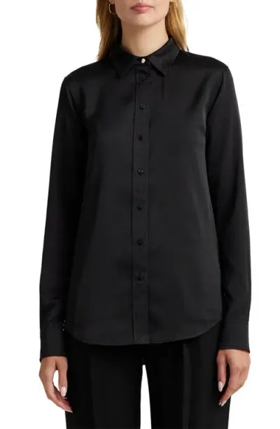 Lauren Ralph Lauren Classic Fit Satin Charmeuse Shirt In Black