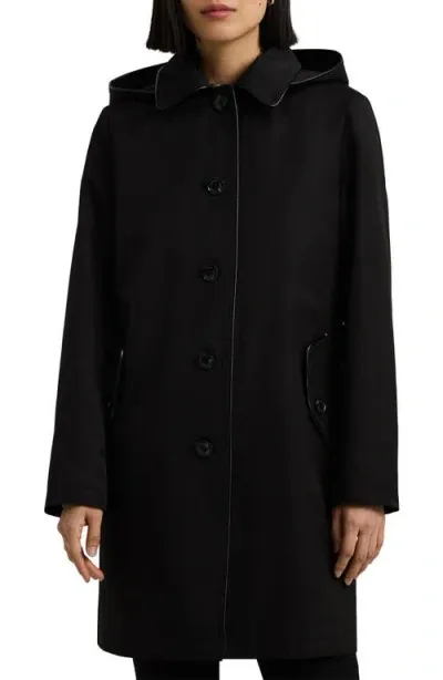 Lauren Ralph Lauren Cotton Blend Coat With Removable Hood In Black