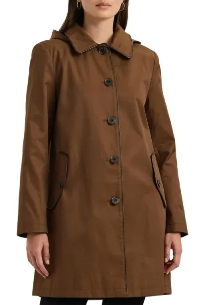 Lauren Ralph Lauren Cotton Blend Coat With Removable Hood In Dark Terracotta