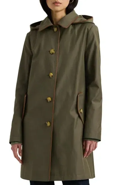 Lauren Ralph Lauren Cotton Blend Coat With Removable Hood In Olive Fern