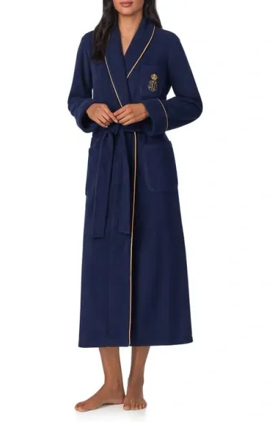 Lauren Ralph Lauren Crest Embroidered Robe In Navy