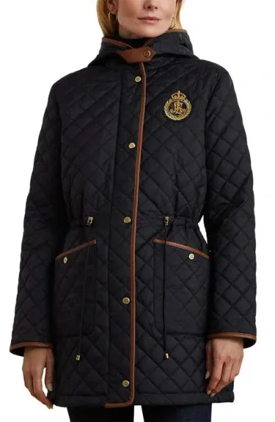 Lauren Ralph Lauren Crest Logo Quilted Coat In Dk Navy