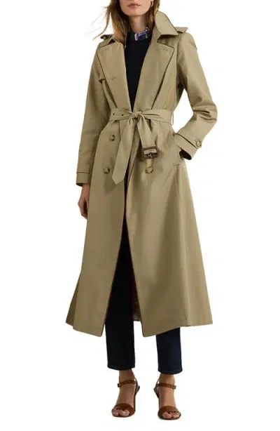 Lauren Ralph Lauren Double Breasted Belted Water Repellent Trench Coat In Birch Tan