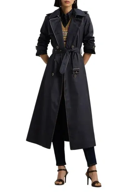 Lauren Ralph Lauren Double Breasted Belted Water Repellent Trench Coat In Dk Navy