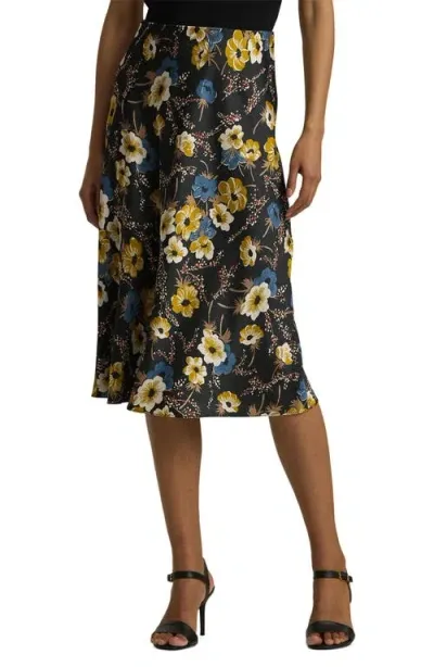 Lauren Ralph Lauren Floral Satin Charmeuse Midi Skirt In Black