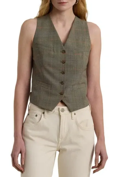 Lauren Ralph Lauren Glen Check Stretch Wool Vest In Brown Multi