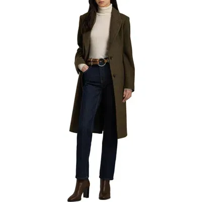 Lauren Ralph Lauren Herringbone Wool Coat In Loden/brown Hb